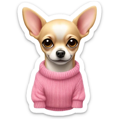 Beige small and cute Chihuahua dog in a pink sweater with  sticker