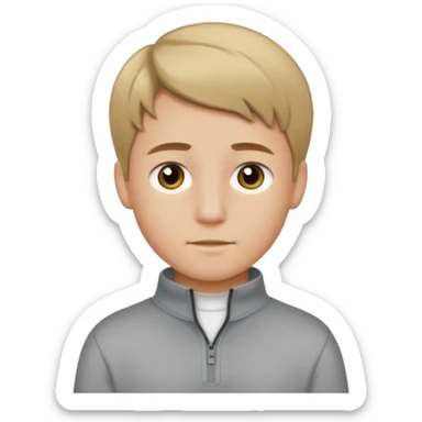 boy with dark blonde hair middle part with a quarter zip and a ' overhemd' underneath sticker