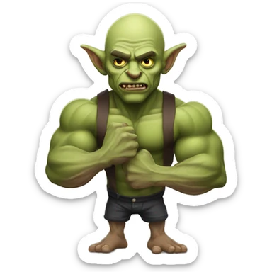muscular goblin flexing no hair and tattoos sticker