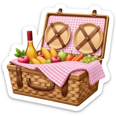Picnic Basket With Light Pink Gingham Blanket sticker