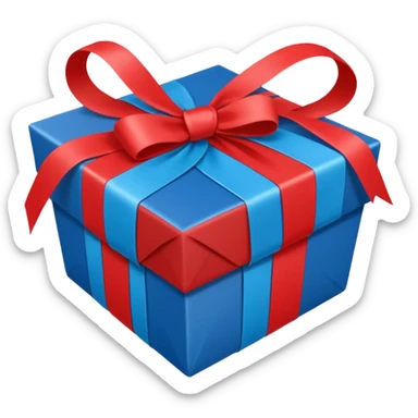 Cadeau rouge et bleu et avec dessus un bandeau avec marqué en texte  : cadeau à la clé  sticker