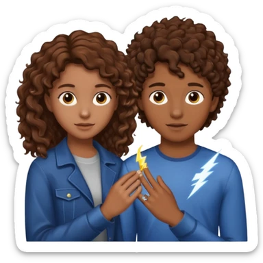 a 15 year old girl with brown curly hair but she has lightnings in it with a brown haired boy who gave her a promise ring sticker