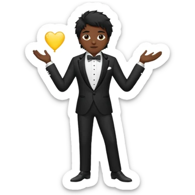 Chico moreno, pelo negro, smoking cuerpo entero pelo revuelto sticker