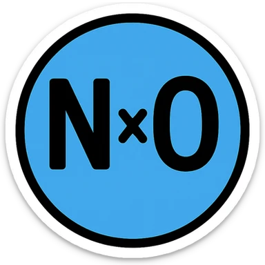 NxO in bold letters inside a large blue circle, modern icon style sticker