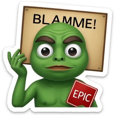 Pepe holding a sign says blame epiic sticker