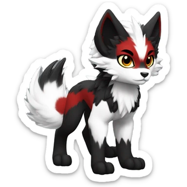 Anthro-Edgy-Cool-Dark-Black-White-Red-Contrast-Colors-Fantasy-Fur-Sona-Chibi-Shiny-Fakémon-Hybrid full body sticker