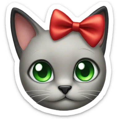 black cat with green eyes and red bow sticker