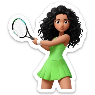 Tennis girl with long black curly wavy hair sticker