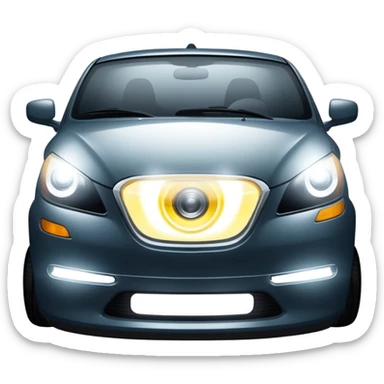 A car headlight, shining brightly with a focused beam of light, cutting through the dark, illuminating the road ahead. The light is intense and clear, often with a white or yellowish glow sticker