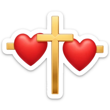 Two red  hearts connected by one simple gold cross  sticker