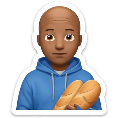 Bald black guy 40 years old with blue hoodie and and bread emoji sticker