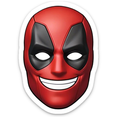"A red and black icon depicting Deadpool's mask with an ironic smile. Comic book style with clear contours and light shading. Transparent background, perfect as a Discord emote." sticker