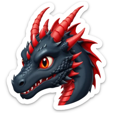 Un dragon noir aux yeux rouges brillant, puis des grandes cornes d'obsidiennes, style anime sticker