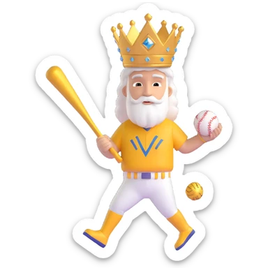 a baseball god with a laurel crown, floating above a diamond, holding a golden bat, majestic and mythic sticker