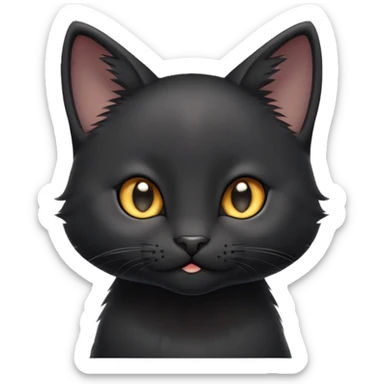 cinematic-cute-black-kitten cat-portrait-emoji,-head-tilted-playfully-and-inquisitively,-sleek-black-fur-with-subtle-hints-of-deep-gray,-simplified-yet-adorable-features,-highly-detailed,-glowing-with-a-warm,-friendly-glow sticker