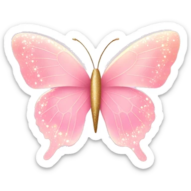 Butterfly "A pastel pink butterfly with glowing, translucent wings decorated with tiny glittery patterns and a faint magical trail of sparkles." sticker