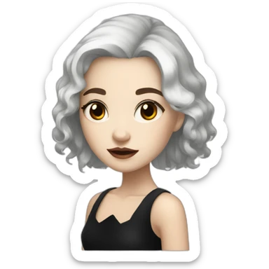 white hair girl with black gothic dress brown eyes with freckles sticker