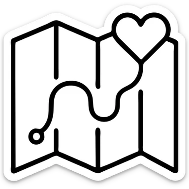 Folded map icon with subtle paths drawn – symbolic exploration of love and attraction, showing relationship journeys sticker