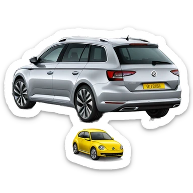 silver skoda superb combi with volkswagen yellow new beetle sticker