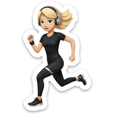 Tan girl who is blonde with black leggings and black tight shirt running with headphones sticker