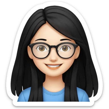 chica cabello largo negro, con lentes que estemuy feliz sticker