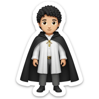 Apariencia: Joven de unos 25-30 años, atractivo,.
-Rostro: Ojos oscuros, piel ligeramente morena, rasgos árabes finos.
-Cabello: Negro, rizado corto, viste como cristiano (camisa blanca, capa corta, colores sobrios). Que salga de cuerpo completo sticker