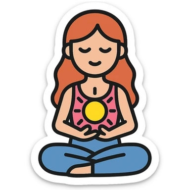 feminine drawing of girl in lotus pose holding glowing energy, detailed vector style with soft shadows and highlights, transparent background sticker