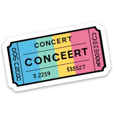 Concert ticket emoji, with a code at the side, ant the word "CONCERT" at the front sticker