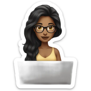 woman tan skin long black hair square glasses on laptop sticker
