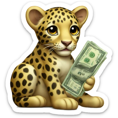 Leopard cub with money sticker