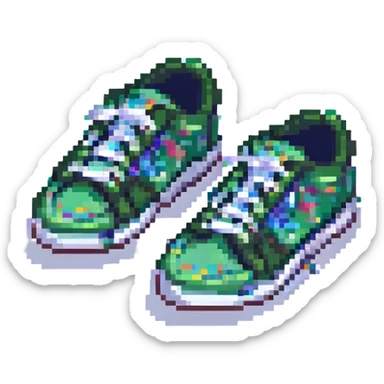 Change the sneakers to green color, keep pixel art style and transparent background. sticker