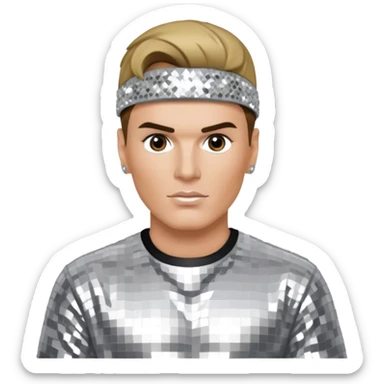 Vanilla Ice with dark blonde hair, silver sequin outfit sticker