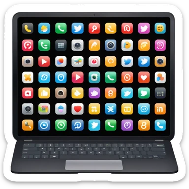 A black laptop displaying app icons in a 6x4 grid sticker