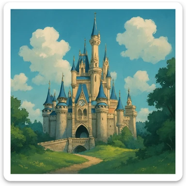 disney castle, ghibli style sticker