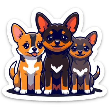 two shepherd dogs and a miniature pinscher Chihuahua together sticker