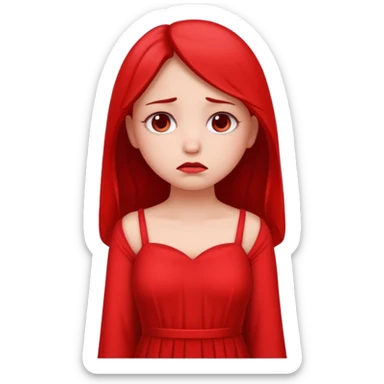 sad girl in a long red dress, emoji style sticker
