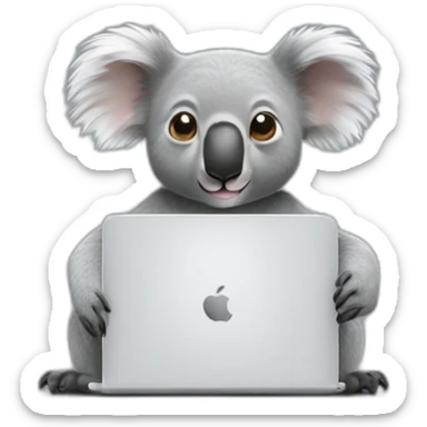 Koala-wearing-square-and-white-tee-working-on-a-black-laptop sticker