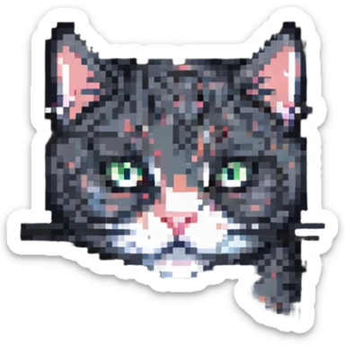 suspicious looking cat peeking from behind something, pixel art style sticker