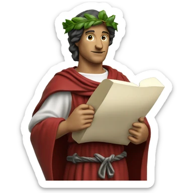 Dante Alighieri with a green laurel wreath on his head and holding a scroll in his hand sticker