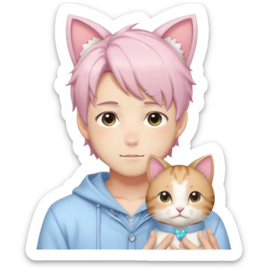 Shiny Blushing Cute Kawaii Handsome Shota Anime Man with Cat Ears Trending Style Cottagecore Pastelcore  sticker