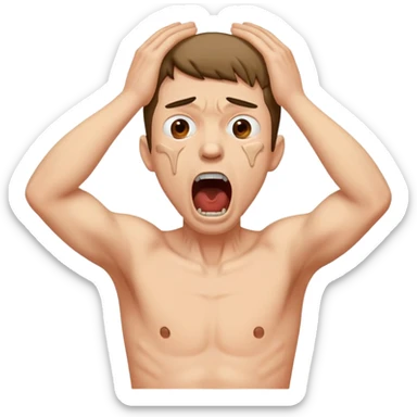 A guy choking himself by the neck with two hands while screaming sticker