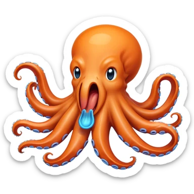 Cinematic Realistic Cute Yawning Octopus Portrait Emoji, Head tilted slightly with a dramatic, wide-open yawn, showcasing a soft, lustrous orange body with subtle blue ring accents and gently drooping tentacles, with half-closed, drowsy eyes rendered in exquisite detail; high shine, relaxed yet expressive, styled with a dash of mystical charm, soft glowing outline, capturing the essence of a sleepy yet affectionate octopus that appears ready to stretch out and drift into a peaceful nap! sticker