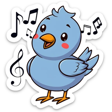 nightingale bird singing with musical notes around sticker
