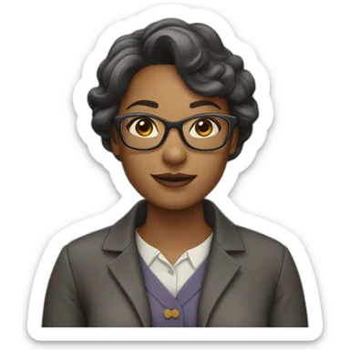 smart woman with glasses, dressed as a university professor, with neutral colored skin sticker
