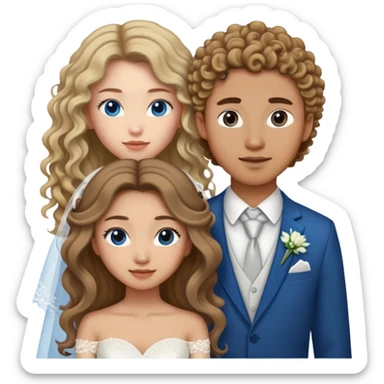 wedding couple. asian girl with long brown hair and guy with dirty blonde curly hair and blue eyes sticker