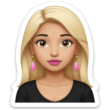 Sweet Indian girl blond hair brown eyes brown/pink lipstick pink blush black top gold earrings  sticker