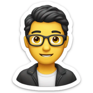 emoji seorang programmer, berkacamata, rambut hitam, kumis tipis sticker