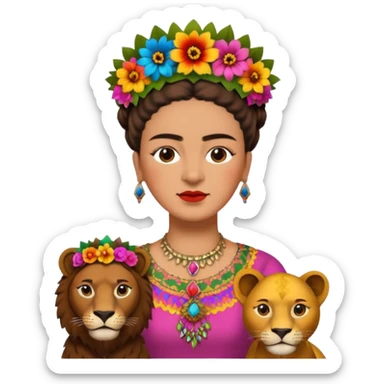 Frida Kahlo with lion sticker