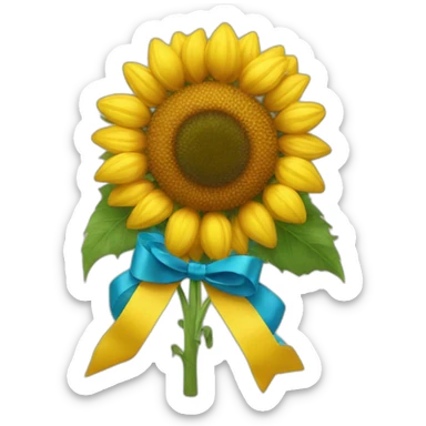 sunflower flowers tied with a yellow-blue ribbon sticker