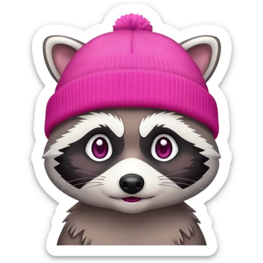 racoon with pink and white beanie sticker